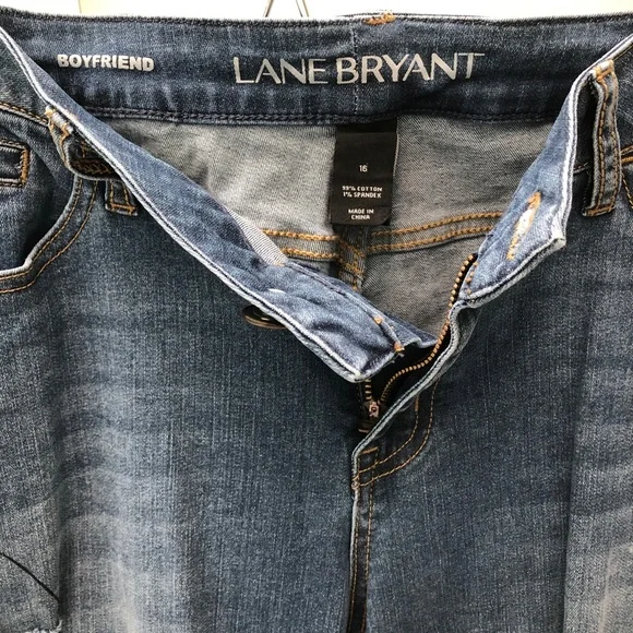 🎉3HP🎉 LANE BRYANT Low Rise Boyfriend Jeans Distressed Deconstructed Stretch 16 - Picture 15 of 16